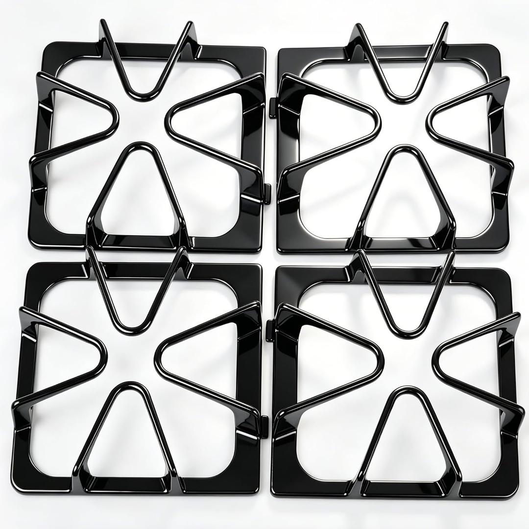 4 Pack W10447925 Burner Grates for Whirlpool Gas Range Upgraded Cast Iron Cooktop Grates Compatible with Kenmore Maytag Amana and Inglis Stoves Gas Stove Top Burner Rack