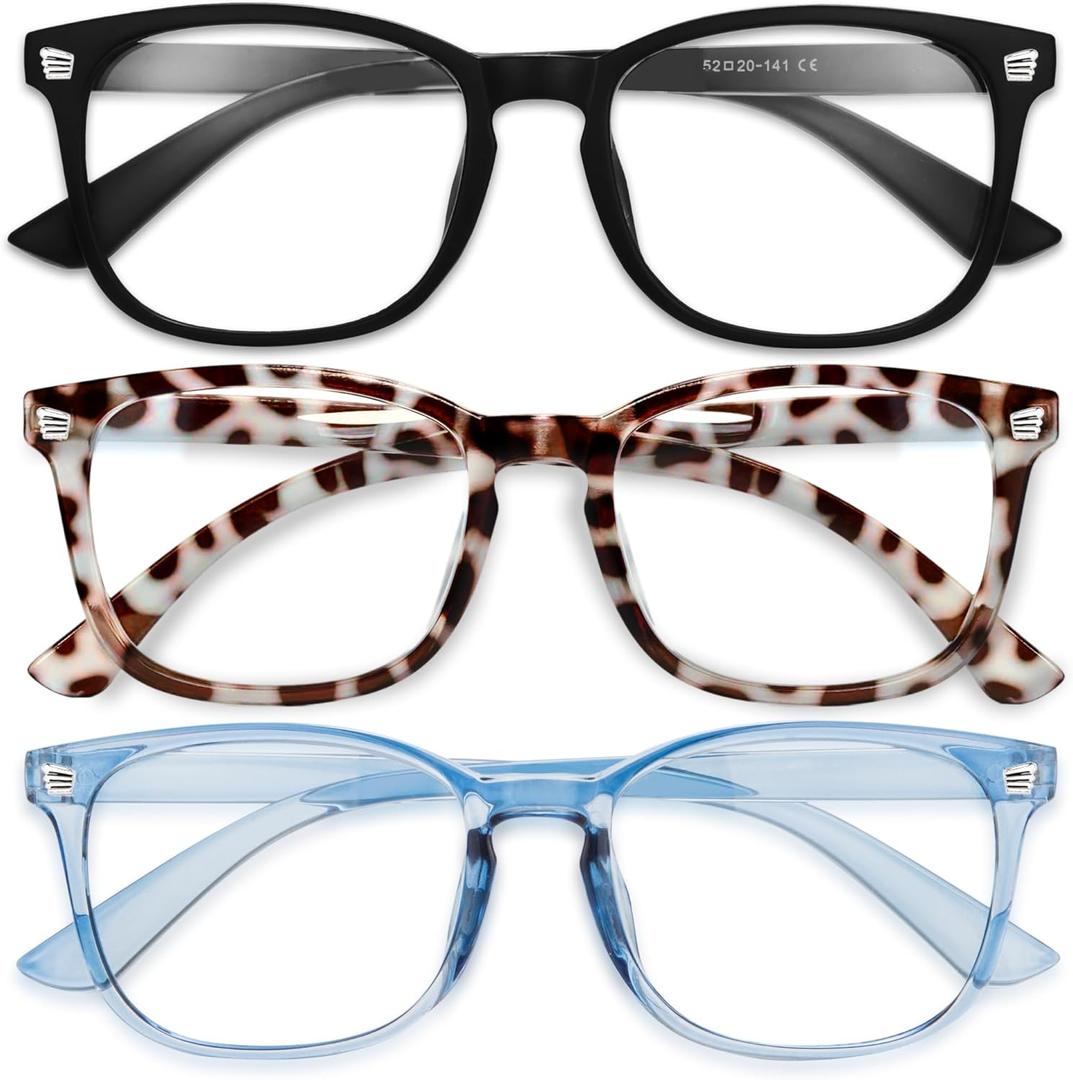 Gaoye Stylish Blue Light Glasses for Woman - Computer Glasses 99% Blue Light Blocking - Lightweight TR90 Frames - 3 pack (B6-matte Black+leopard+blue)