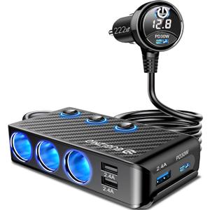 Eugizmo Cigarette Lighter Splitter Adapter, 300W Powerful USB C Cigarette Lighter Splitter Car Charger Port Cargador para Carro PD 65W 30W & QC3.0 Fast Charger for Car MacBook Laptop iPad iPhone