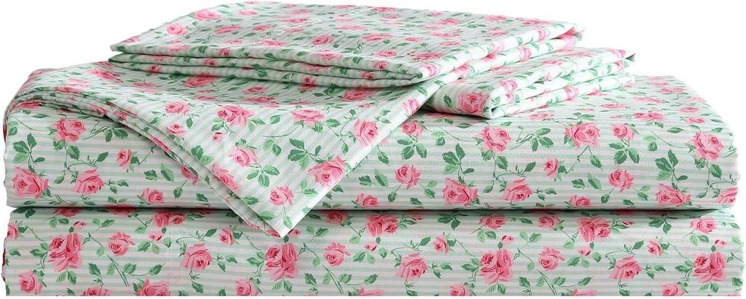 Betsey Johnson - Twin Bed Sheets, Fade & Wrinkle Resistant Bedding Set with Matching Sham(s), Soft & Lightweight Bedding Essentials (Flower Fun Green, Twin)