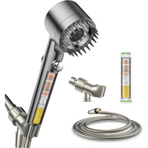 PWERAN Filtered Shower Head with Handheld, High Pressure Water Flow and Multiple Spray Modes Shower Head with Filter, Power Wash for Hard Water, Showerhead with ON/OFF Switch for Pets Bath (Gray)