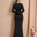 Long Sleeve Maxi Dress Deep V Neck Ruched Bodycon Elegant Semi Formal Wedding Guest Dresses for Women 2025 (Black, S)