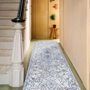 Runner Mat for Hallways Kitchen, 2'x 20' Non Slip Waterproof Rug-Like Pattern Area Mat for Entryway, Vintage Printed Soft Kitchen Floor Rug for Laundry, Bathroom, Bedroom, Living Room