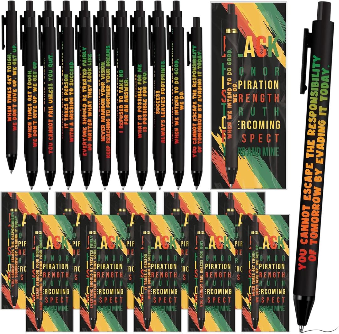 25 Set Black History Month Pens Bulk with Bookmarks for Women Men African American Gifts Inspiration Freedom Party Favors Office Supplies Festival Celebration