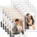 WRINGKIT Set of 10 Silver Glass Picture Frame 5x7, Mirrored Photo Frames Bulk, Tabletop Desk Frame with Thin Border, Display Vertically or Horizontally, Clear Wedding Picture Frame for Gifts, Decor