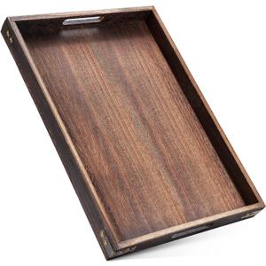 Serving Trays for Party-17In Large Serving Tray with Handles,Wooden Coffee Table Tray&Charcuterie Boards,Serving Platter for Breakfast in Bed Tray,Decorative Rectangular Tray for Ottoman/BBQ/Kitchen