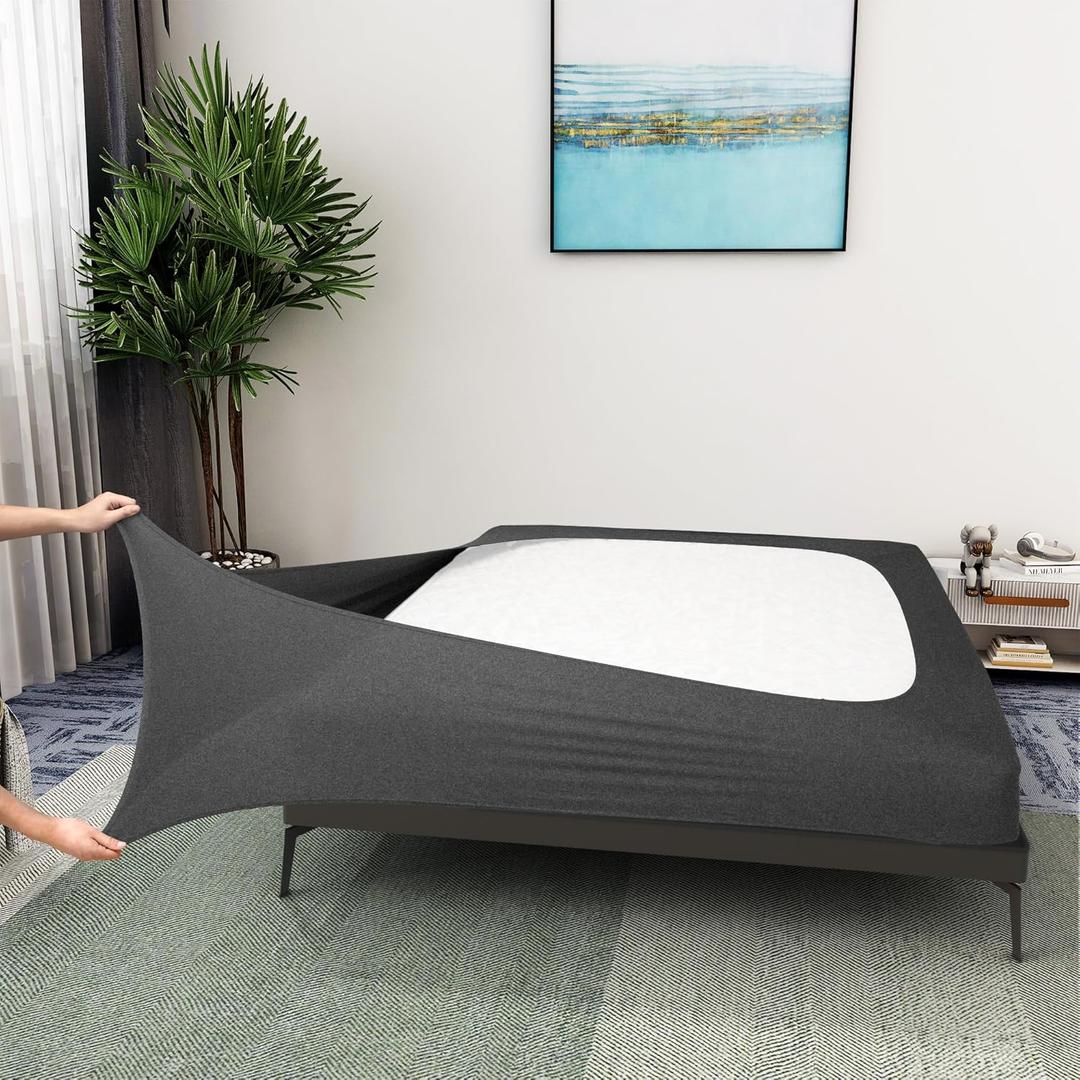 Box Spring Cover Queen/Cal Queen Size - Jersey Knit & Stretchy Wrap Around 4 Sides Bed Skirt for Hotel & Home, Heather Gray
