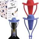 Silicone Wine Stopper Cute Wine Accessories Reusable Sealing plug Fun Cowboy Hat bottle Seals keep wine fresh Gifts for Wine Collector replacement Corks (Blue+Red)