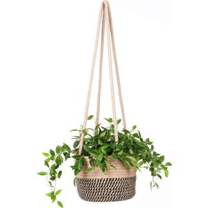 Hanging Planter Basket Jute Rope Woven Plant Hangers Indoor Hanging Plant Holder Up to 7" Pot Macrame Modern Storage Organizer Home Decor (Jute)