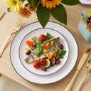EI 100pcs White and Black Disposable Plates for Party,White Plastic Dinner Plates with Black Rim Disposable,Plastic Dessert Plate for Wedding,Family Party,Afternoon Tea Business New Year