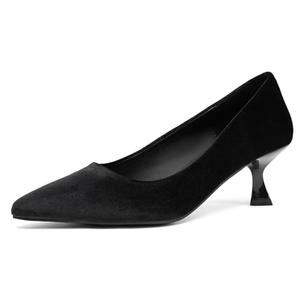 NEWBELLA Women's Mid Heel Pumps Shoes Suede Pointed Toe Stiletto Heels Slip on Comfort Pumps 2.5 Inches for Dress Party Wedding Office Black 7.5