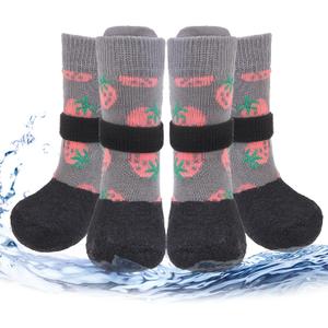 PUPTECK Anti Slip Dogs Shoes for Hot/Cold Pavement, Senior Booties, Rubber Boots & Paw Protectors for Dogs to Prevent Licking, Grippy Socks for Hardwood Floors, Strawberry, S