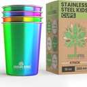 10oz Kids Cups – Stainless Steel Cups for Home, Party, Camping & Outdoor Activities – BPA Free, Unbreakable, Premium Stackable Metal Drinking Glasses for Children (4-Pack)