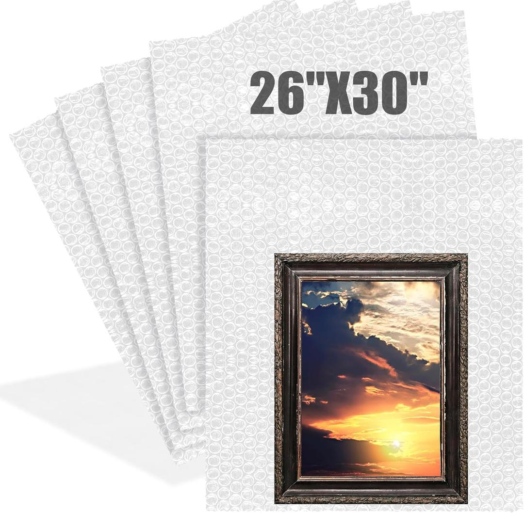 5 Pack 26 * 30 Inch Extra Large Bubble Pouches Clear Bubble Pouch Wrap Bags for Packing Shockproof Cushioning Wrap Bag for Shipping Moving Fragile Dishes China Plates Painting Fragile Items (Non-adhesive Strip)