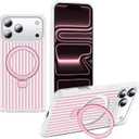 Striped for iPhone 17 Pro Max Case with Stand,6.9" T-Pink
