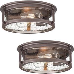 Industrial Flush Mount Light Fixture, 2-Light Farmhouse Ceiling Lights for Hallway,Kitchen,Stairways,Bedroom,Oil Rubbed Bronze Finish 2PK