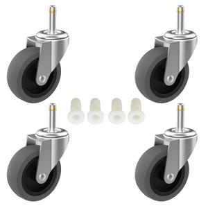 RILIDRI 3-Inch Swivel Stem Caster for Rubbermaid Mop Bucket Utility Cart, 7/16-Inch Stem Diameter Rubber Wheel Set of 4, Heavy Duty TPR Weber Grills Shop Vac Replacement Wheels
