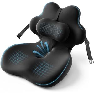 Office Chair Cushion Car Seat Cushion with Adjustable Lumbar Support Pillow