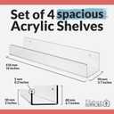 NATURE SUPPLIES Acrylic Bookshelf, Set of 4, 16" Clear Floating Shelves, Modern and Durable Nursery Wall Display for Toys, Stylish Acrylic Shelves for Home or Office Space-Saving Storage Solution