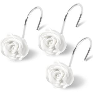 Litabel Rose Flower Shower Curtain Hooks 12PCS,Home Decorative White Rose Shower Curtain Hooks Metal Rustproof Cute Rose Flower Shower Hooks Rings Bathroom Shower Rods Decoration Accessories