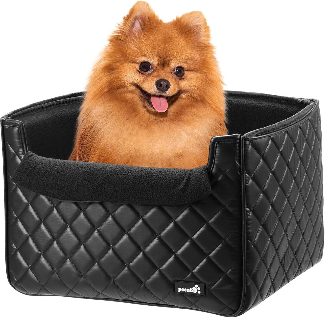 Pecute Stylish Leather Dog Booster Car Seat - 15.74" L x 12.99" W x 11.02" H, Suitable for Dogs Under 33Lbs