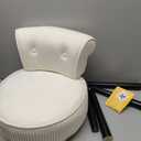 White Velvet Vanity Chair with Back Small Makeup Stool Tufted Accent Chair no Wheels Vaity Stool with Low Back for Living Room Dressing Room Bedroom Bathroom and Home Office(Round-White)