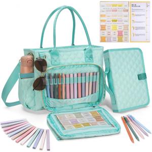 KOPKOFT Large Bible Cover Case for Women, Quilted Church Tote Bag with Shoulder Strap, Bible Study Supplies Journaling Kit Bible Accessories, Christmas Christian Gift for Women (Blue Green)