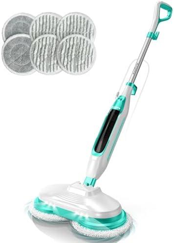 Angtra Scrubbing Steam Mop with Rotating Mop Pads, All-in-One Hard Floor Cleaner with LED Headlights
