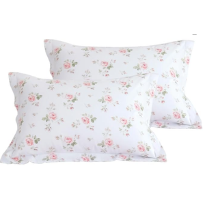 QSH 100% Egyptian Cotton Floral Pillow Cases Standard Size Set of 2, Flowers Print Pattern Bedding Pillow Shams Standard Size, Envelope Closure Standard Pillows Covers (20"x26")