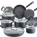 T-fal Ultimate Hard Anodized Nonstick Cookware Set 14 Piece, Oven Broiler Safe 400F, Lid Safe 350F, Kitchen Cooking Set w/Fry Pans, Saucepans, Griddle, Dutch Oven, Pots & Pans, Dishwasher Safe, Black