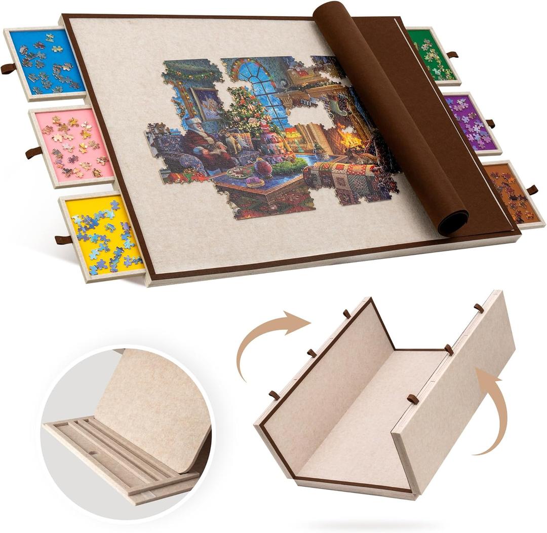 Becko US 2000 Piece Foldable & Tilting Puzzle Board with 6 Drawers & Cover, Lightweight & Portable Puzzle Table with Built-in Stand for Angle Adjustment, for 2000 1500 1000 Pieces Jigsaw Puzzles