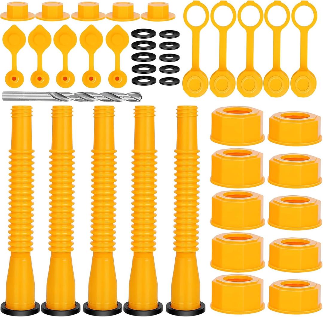 Gas Can Spout Replacement, (5 Kit-Yellow) Gas Can Nozzle Suitable for Most 1/2/5/10 Gal Oil Cans, Flexible Gas Spout Replacement, Fuel Can Pour Spout