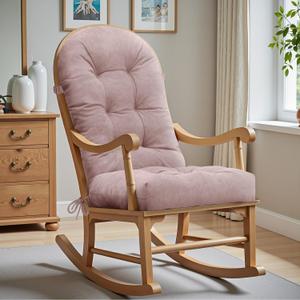 Rocking Chair Cushion - Velvet Fabric, High-Density Sponge, Durable Comfort Non-Slip Bottom Tufted Seat Pads with Ties, VelvetDirty Pink, 44x19x4 inch