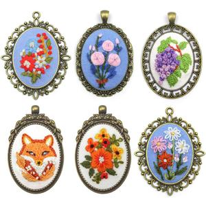 ZuoAnLF 6 Pieces Embroidery Pendant Kit for Beginner,Embroidery Stitching Necklace,Embroidery Kit for Necklace & Earrings & Hand Sewing Jewelry & Creative Gifts (6PCS-1)