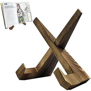 Wooden Cookbook Holders,Recipe Book Stand for Display Reading Rest & Counter Cook Book Stand Document iPad Tablet for Kitchen,Farmhouse and Office Hands Free Portable Cookery Recipe Holder (Brown)