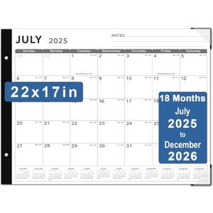 Desk Calendar 2025-2026, KOPEESY 22" x 17" Large Desk Calendar, 18 Months From July 2025 to December 2026, Desktop Calendar with Notes and Thick Paper for Home, Office and School (Black)