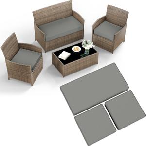 3 Pack Outdoor Patio Furniture Cushion Replacement Covers, Waterproof Loveseat Cushion Covers - 36182,18182, for 4-Seater Wicker Rattan Patio Conversation Set Loveseat Couch Furniture, Cover Only