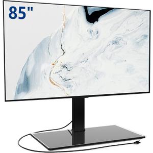 FITUEYES Universal TV Stand with Power Outlets for 50-85 inch TVs, Swivel&Height Adjustable Tall TV Stand for Bedroom Living Room, 27.5''Large Tempered Glass Base Holds up to 110 lbs.