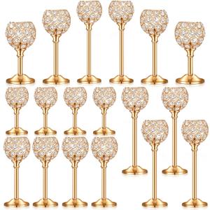 Qunclay 18 Pieces Crystal Candle Holders Bulk Candle Stick Holder Centerpieces for Table Wedding Centerpieces Crystal Decorative Tealight Dining Table Decor for Party(Gold)