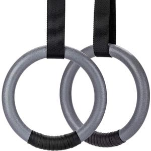 PACEARTH Gymnastic Rings 1100lbs Capacity with 14.76ft Adjustable Buckle Straps Pull Up Exercise Rings Non-Slip Rings for Home Gym Full Body Workout (Grey)