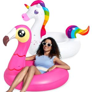JOYIN 2-Pack Flamingo Unicorn Pool Float - Fun Floaties Inflatable Swimming Pool Tubes Toys Party Decorations, Summer Vacation Lake Beach Floaty Swim Rings Raft Lounger for Adults & Kids