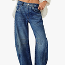 PLNOTME Women's Baggy Boyfriend Jeans Vintage Wide Leg Mid Rise Barrel Denim Ankle Pants 04