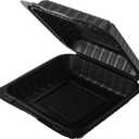 Hinged Take-Out Containers 9″ x 9″ BPA Free, Clamshell To Go Boxes Recyclable, Microwave & Freezer Safe Food Storage Boxes for Restaurants, Catering - Cake Slice Container - Black