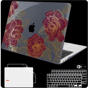 Mektron for MacBook Air 13 inch Case 2021-2018 Release A2337 M1 A2179 A1932, Plastic Hard Shell Case Only Compatible with MacBook Air 13 inch Retina Fits Touch ID, A-Golden Rose