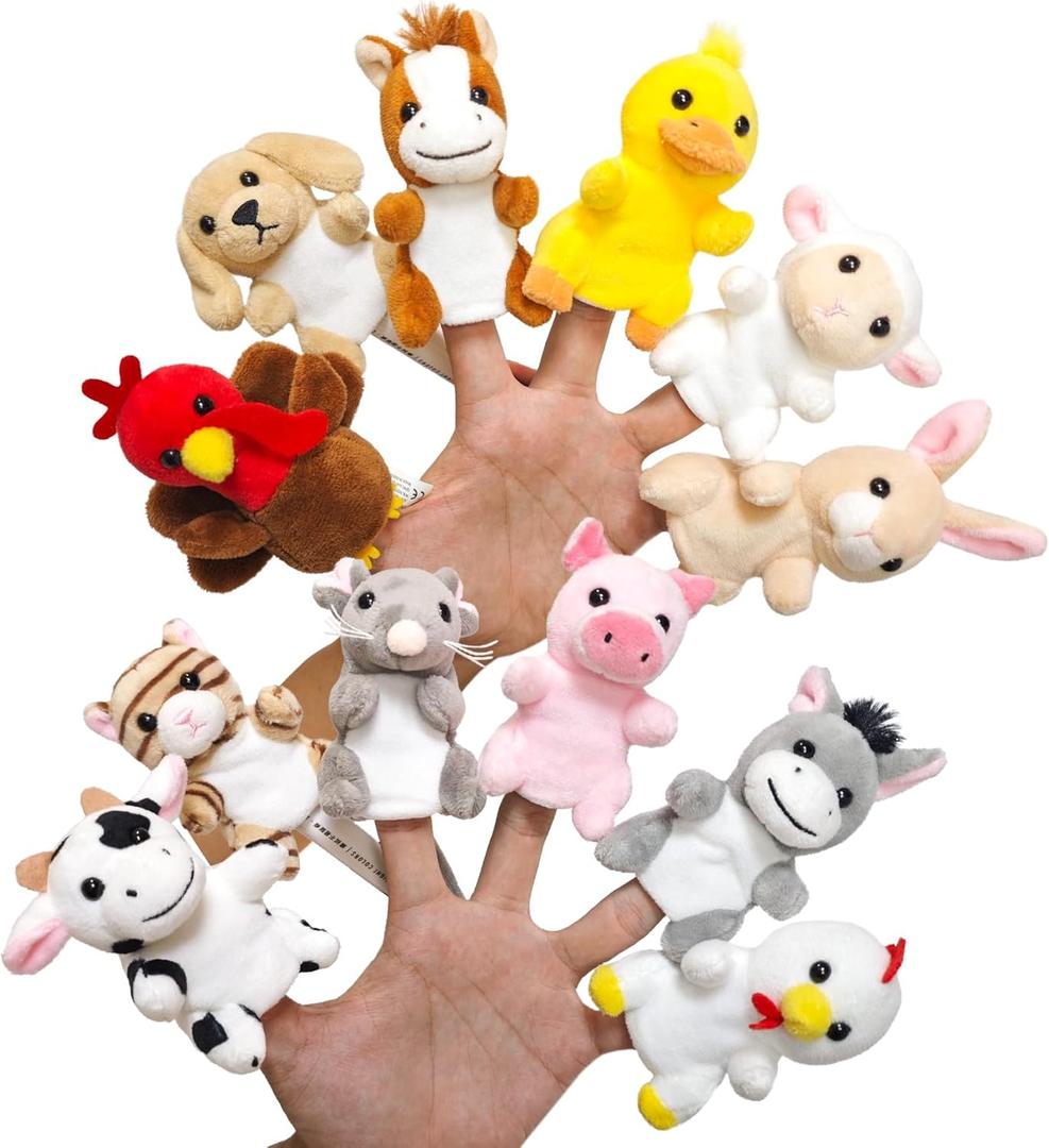 12Pcs Finger Puppet Set, Realistic Plush Animal Finger Puppets Role-Playing Story Finger Puppet Farm Animal Theme Soft Plush Toy for Kids