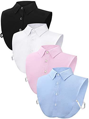 4 Pcs Fake Collar Detachable False Dicky Collar Half Shirts Round for Women Outfits Halloween Costume Accessories(Cotton,Oxford Cloth,White,Black,Pink,Blue)