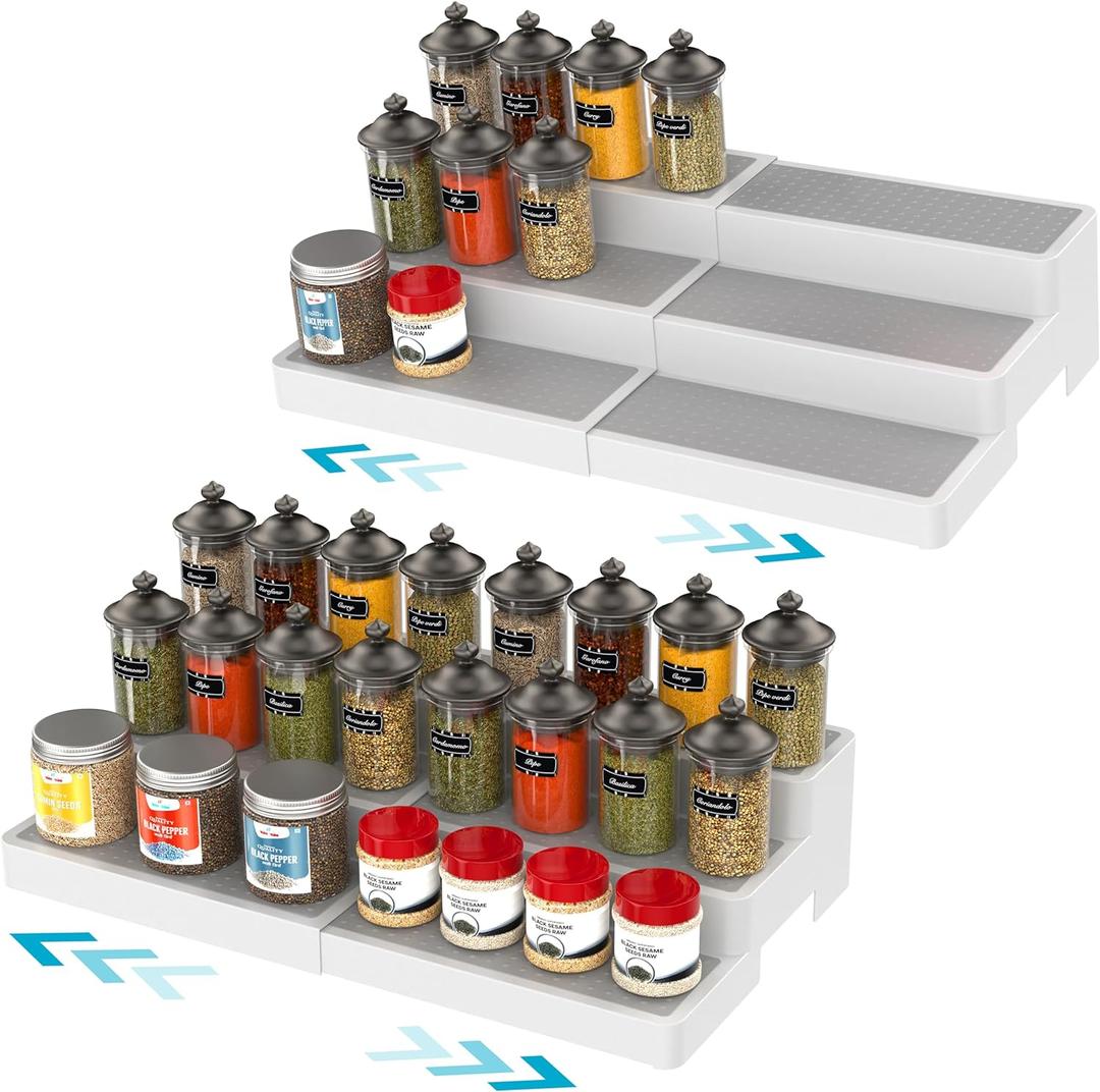 YAN & HIN Pack of 2, 3-Tier Spice Rack, Expandable and Non-Skid tiered Shelf, Medicine Cabinet Organizers, pantry organizers, and Seasoning Organizer, Canned Food Organizer