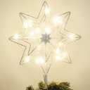 hogardeck Christmas Tree Topper, Glittered Silver 8-Pointed Star Tree Topper for Christmas Treetop, 20 LED Timer Sparkling Tree Toppers for Christmas Tree Decorations, Large