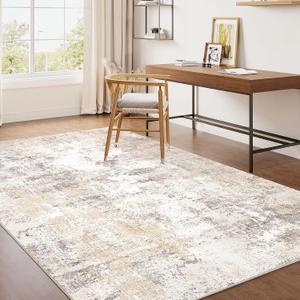3x4 Washable Area Rug Beige Grey Abstract Entryway Office Throw Rug Neutral Modern Non Slip Soft Low Pile Small Carpet for Kitchen Living Room Bedroom Entrance