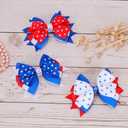 2 x 4th of July Hair Bow Clips - 2Pcs Independence Day Hair Bows Clips Stars Stripes Alligator Barrettes Hair Accessories for Women Girls for Memorial Day (Blue Star)